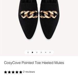 Cozy Island CosyCove Pointed Toe Heeled Mules 8.5 Black Gold Hardware